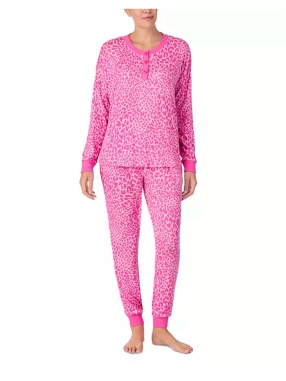 Kate Spade Hot Pink Leopard Print Henley Jogger Pajama Set Size Small